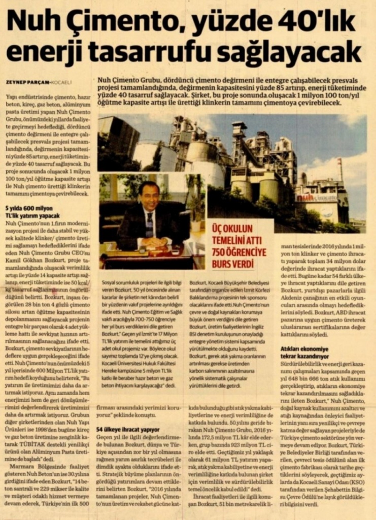 Nuh Cement Group CEO Kamil Gökhan Bozkurt World Newspaper Interview